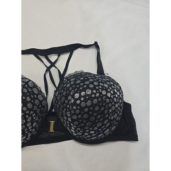 Cacique Boost Plunge Bra Seriously Sexy Metallic Black And Silver Sparkle 42D - Picture 4 of 10